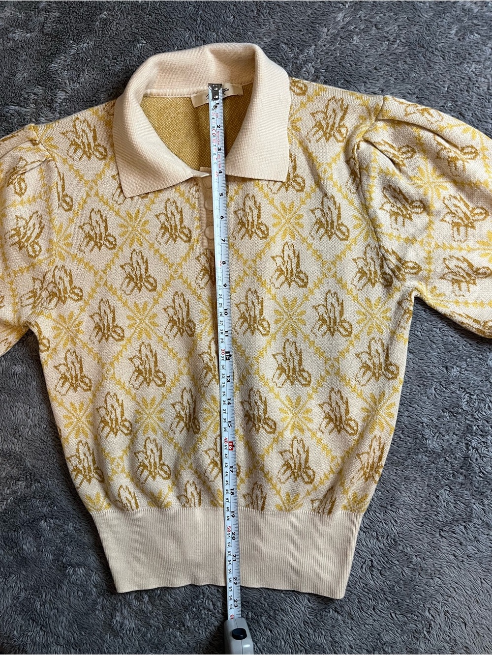 Simple Retro Cropped Sweater Floral Contrast Short Sleeve Women’s L - Picture 7 of 7